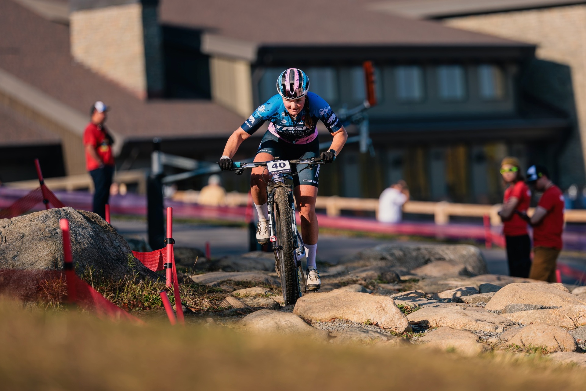 Bayli #40 rolling the rock garden at Lake Placid in the Trek USA National Team kit